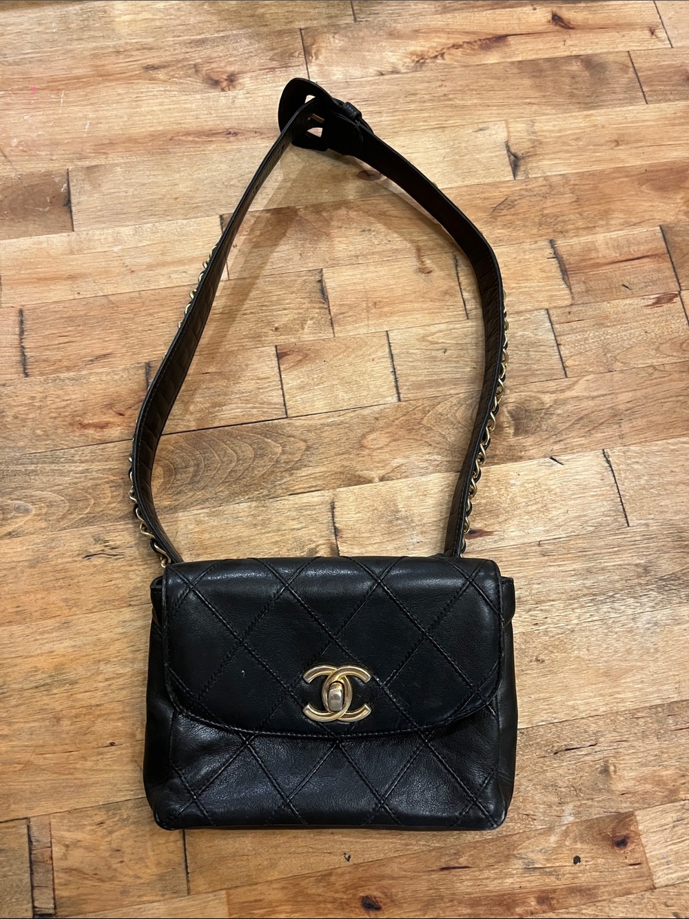 CHANEL Black Quilted Leather Crossbody with Gold CC Turnlock